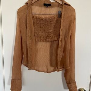 Lulu's Tan Sheer Blouse with Matching Crop Too